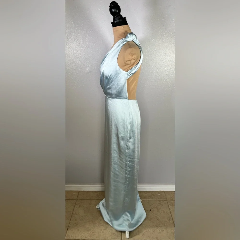 Baby Blue satin one shoulder open back long gown S wedding guest gala formal - Picture 6 of 15